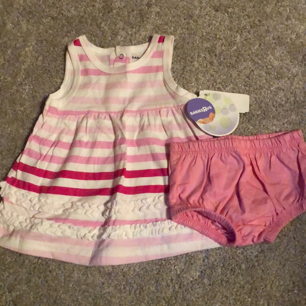 Babies R Us Ruffle pink stripe tank dress bloomers